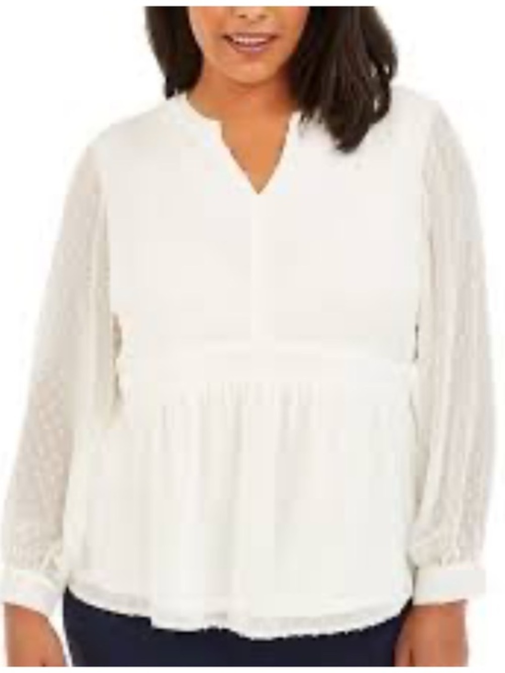Charter Club Ivory Swiss Dot Peasant Blouse size 3X